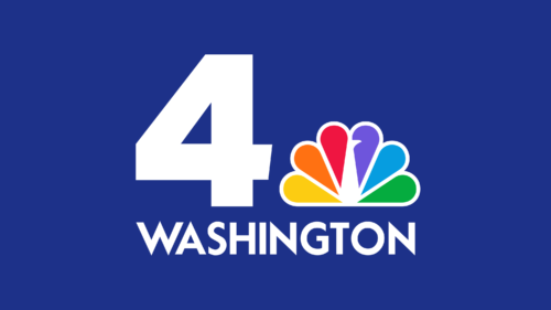 White number 4, the NBC4 Washington rainbow peacock logo, and the word “Washington” in white text on a dark blue background.